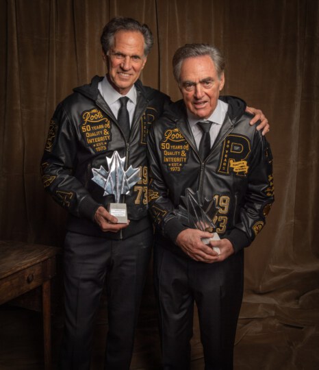 Michael Budman and Don Green (Roots Canada) posing for portrait at Canada's Walk of Fame 25th Anniversary