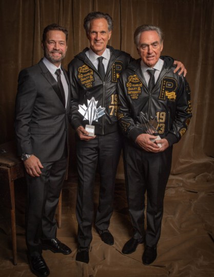 Jason Priestley and Michael Budman and Don Green (Roots Canada) posing for portrait at Canada's Walk of Fame 25th Anniversary