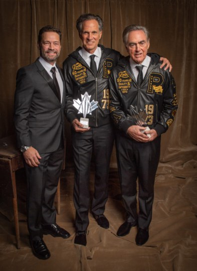 Jason Priestley and Michael Budman and Don Green (Roots Canada) posing for portrait at Canada's Walk of Fame 25th Anniversary
