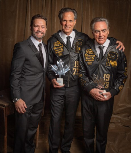 Jason Priestley and Michael Budman and Don Green (Roots Canada) posing for portrait at Canada's Walk of Fame 25th Anniversary
