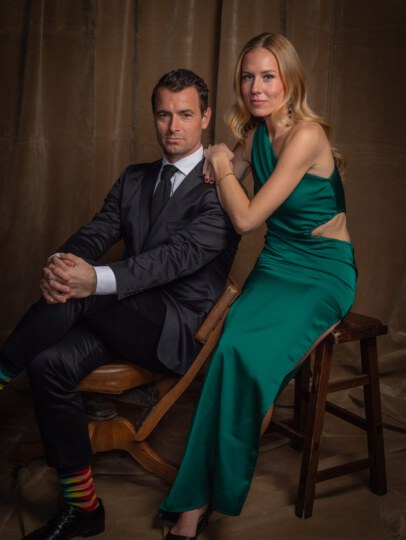 Adam van Koeverden and Emilie posing for portrait at Canada's Walk of Fame 25th Anniversary