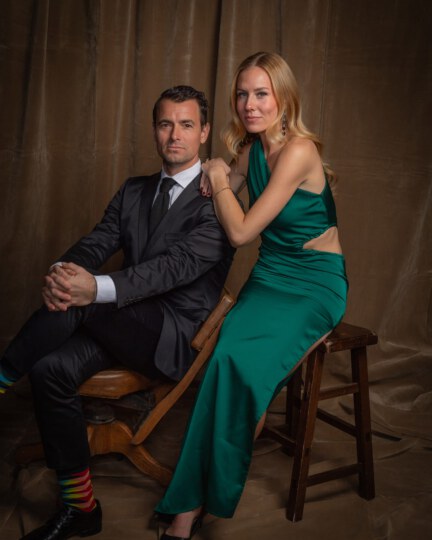 Adam van Koeverden and Emilie posing for portrait at Canada's Walk of Fame 25th Anniversary