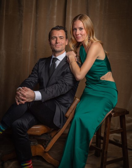 Adam van Koeverden and Emilie posing for portrait at Canada's Walk of Fame 25th Anniversary