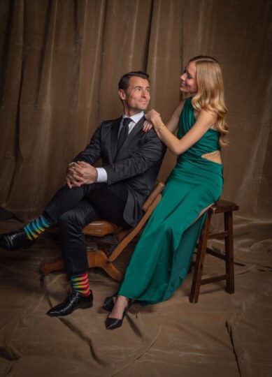 Adam van Koeverden and Emilie posing for portrait at Canada's Walk of Fame 25th Anniversary
