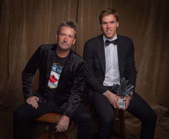 Chad Kroeger and Connor McDavid posing for portrait at Canada's Walk of Fame 25th Anniversary
