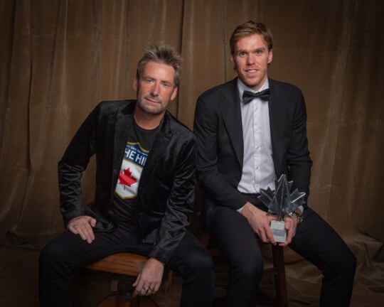 Chad Kroeger and Connor McDavid posing for portrait at Canada's Walk of Fame 25th Anniversary