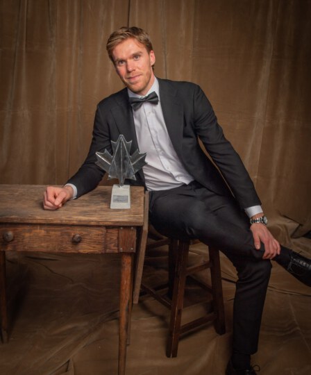 Connor McDavid posing for portrait at Canada's Walk of Fame 25th Anniversary