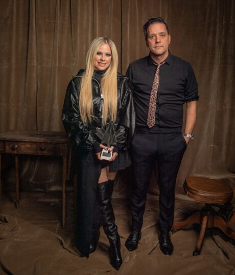 Avril Lavigne and George Stroumboulopoulos posing for portrait at Canada's Walk of Fame 25th Anniversary