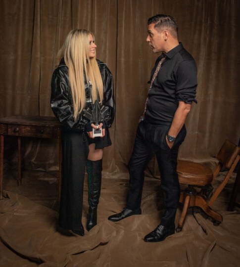 Avril Lavigne and George Stroumboulopoulos posing for portrait at Canada's Walk of Fame 25th Anniversary