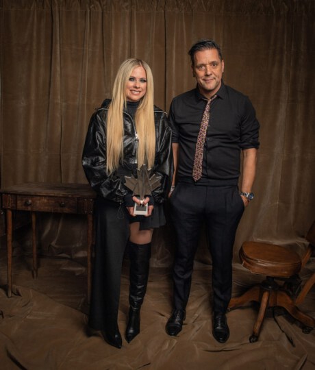 Avril Lavigne and George Stroumboulopoulos posing for portrait at Canada's Walk of Fame 25th Anniversary