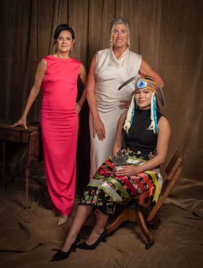 Wendy Crewson, Silken Laumann, and Autumn Peltier posing for portrait at Canada's Walk of Fame 25th Anniversary
