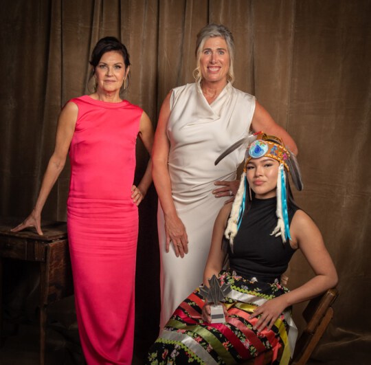 Wendy Crewson, Silken Laumann, and Autumn Peltier posing for portrait at Canada's Walk of Fame 25th Anniversary
