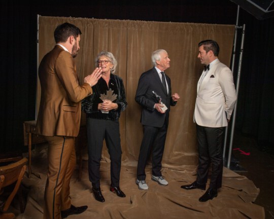 Property Brothers and Linda Schuyler of Degrassi posing for portrait at Canada's Walk of Fame 25th Anniversary