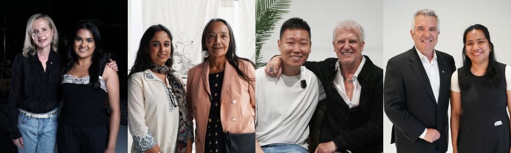 2025 future storytellers featuring left to right: 2025 Inductee Dr. Samantha Nutt & Laila Vaga, Arushi Sabharwal & 2023 Inductee Tantoo Cardinal, Eddy Yang & 2023 Inductee Alan Frew, 2023 Inductee Rick Mercer & Melissa Castillo