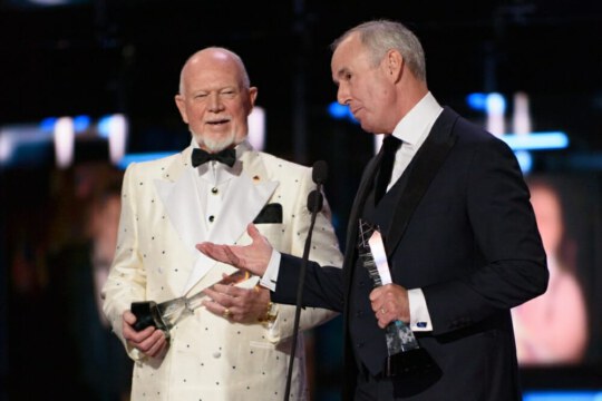 Don Cherry and Ron MacLean at 2015 broadcast show